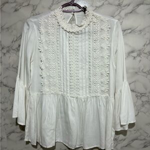 Zara White Crochet Detail Blouse